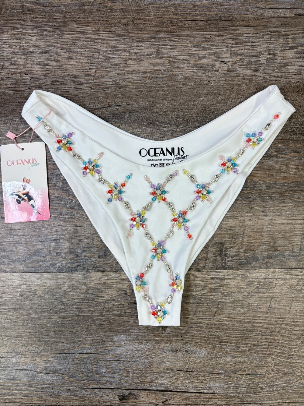 Oceanus Georgette Swarovski Crystal Embellished Bikini Bottoms Size Small NWT